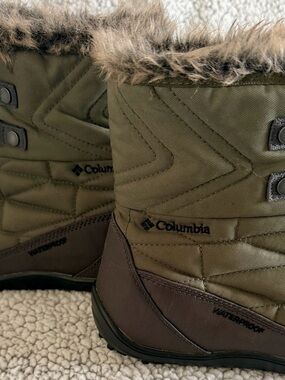 Columbia Minx Shorty III Olive Green Winter Boots with Faux Fur Trim